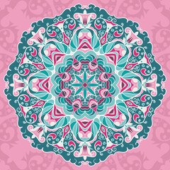 Vector mandala with floral elements on a pink background