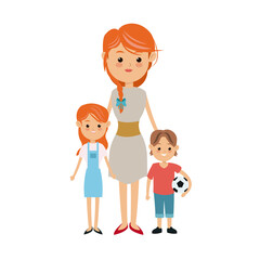 cartoon mother with two children, a boy and a girl vector illustration