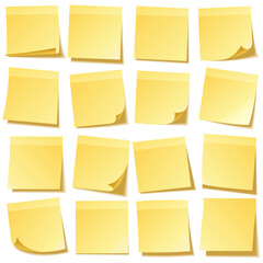 Sticky note with shadow isolated on transparent background set. Yellow paper. Message on notepaper.Reminder. Vector illustration.