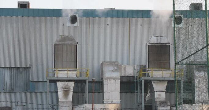Air Filters and Chimneys at Big Factory For Recycling