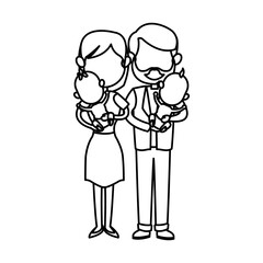 family couple carrying babys twins vector illustration