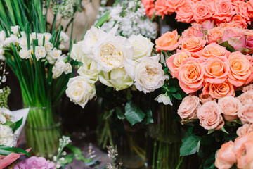 Gorgeous bouquets of roses and peonies
