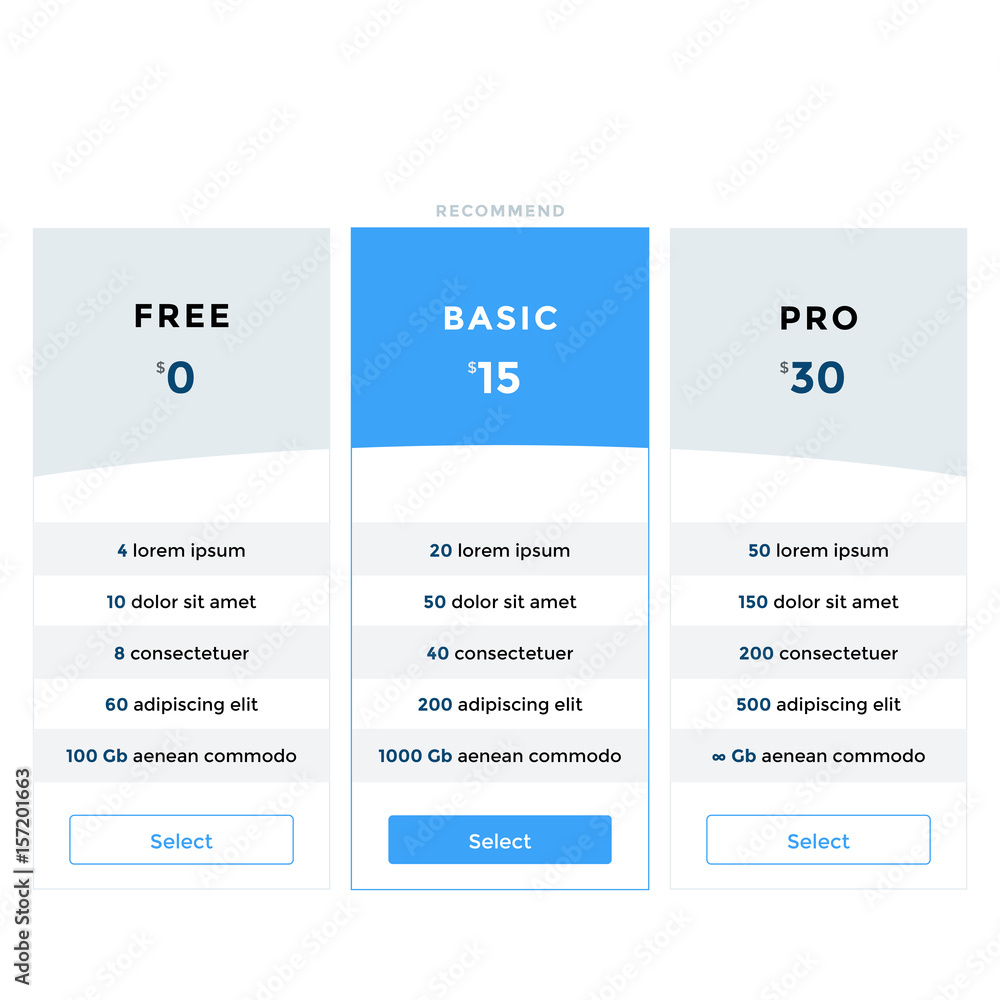 Aufkleber pricing plans for websites and applications. hosting table banner. vector illustration