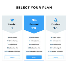 Web pricing table design with icons.Vector illustration.