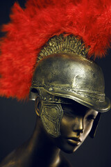 Mannequin in roman centurion helmet with plume