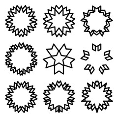 Sunbursts and borders set. Vector illustration.