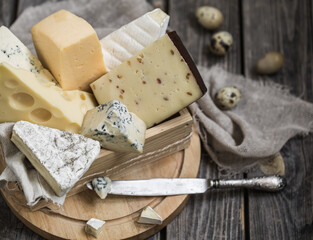 arrangement of gourmet cheeses