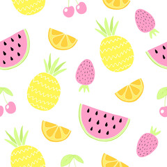 Seamless pattern with fruits. Cute summer background. Vector illustration.