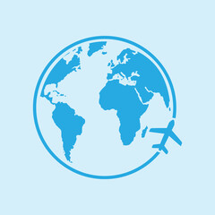 Naklejka premium Airplane icon travel. Trip round the world. Flat design style.