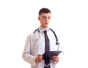 Young man in doctor gown