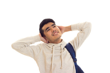 Young man with glasses and backpack