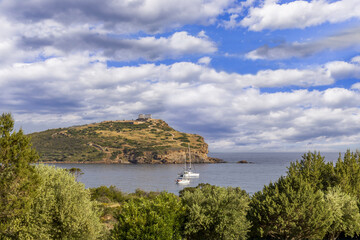distant view on Temple of Poseidon at Cape Sounion