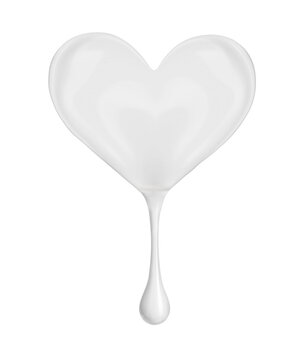 Stain of milk or cream in the shape of a heart with drop, isolated on white background