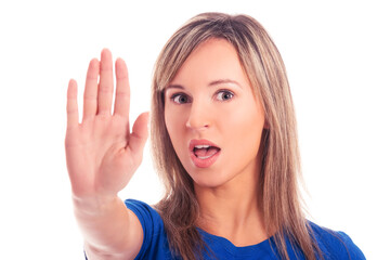 Fototapeta premium Portrait of a woman gesturing stop sign