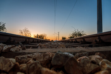 beautiful sunset railway line