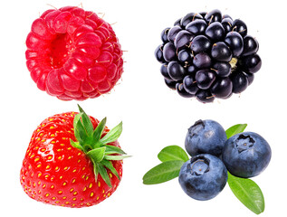 strawberry,raspberry,blueberries, blueberries, and blackberry isolated on white