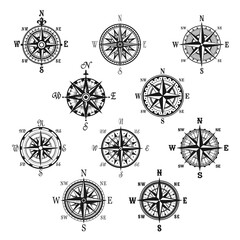 Vintage compass and wind rose isolated symbol set © Vector Tradition