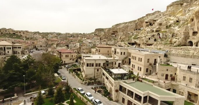 Aerial view, general view of Urgup and mosque, Cappadocia, TURKEY 