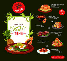 Malaysian cuisine menu template with asian food