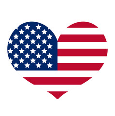 Heart with the flag of america icon, flat style. Isolated on white background. Vector illustration