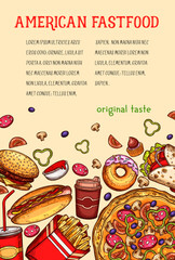 American fast food meal and drink sketch poster