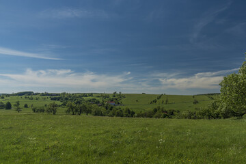 Fototapeta na wymiar Green blue view in Krusne hory mountains