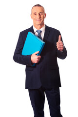 Businessman with ok sign holding a binder