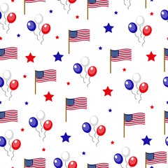 Fototapeta premium Independence Day of America seamless pattern. July 4th an endless background. USA national holiday repeating texture with traditional symbols. Vector illustration