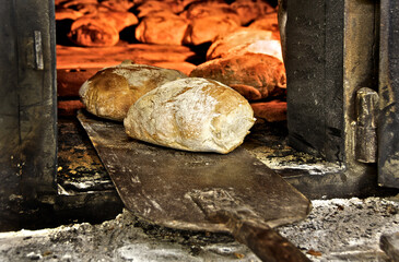 Bread baked and cooked in a traditional oven