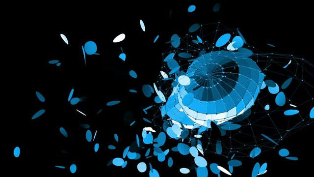 Abstract blue waving 3D grid or mesh of pulsating geometric objects. Use as abstract high tech background. Blue geometric vibrating environment or pulsating math or chemical background