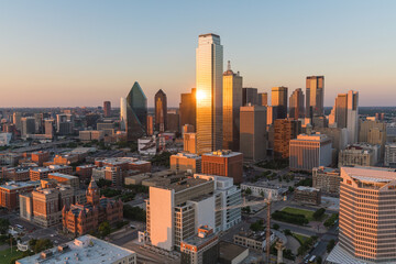 Dallas City Skyline Sunset - obrazy, fototapety, plakaty