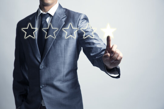 Businessman is give star rating, business background, level business service and product.