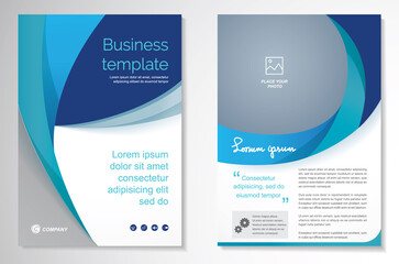 Template vector design for Brochure, Annual Report, Magazine, Poster, Corporate Presentation, Portfolio, Flyer, layout modern with  blue color size A4, Front and back, Easy to use and edit.