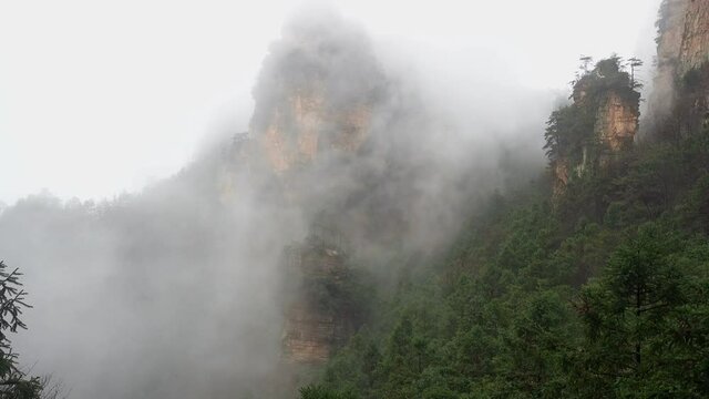 Mountain fog surrounds the Zhangjiajie National Park