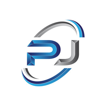 Simple initial letter logo modern swoosh PJ