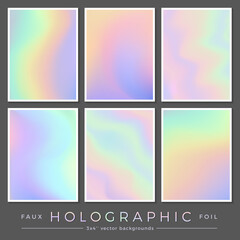 Fototapeta premium hologram backgrounds: set of 6 3x4'' realistic creative faux holographic foil cards perfect for journaling / fill cards, business cards, and contemporary brochure or flyer designs