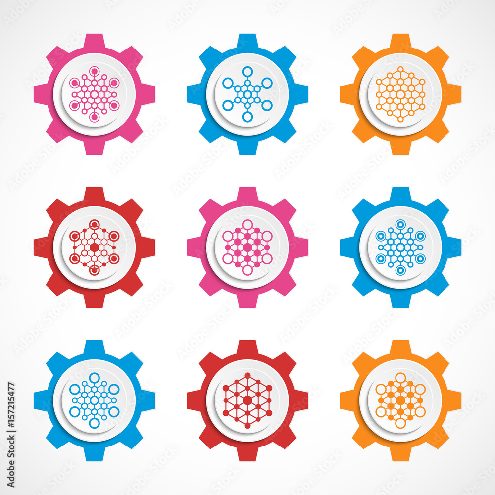 Poster set of abstract color connection signs. communication elements.
