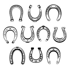 Vector sketch icons set of horseshoe symbols