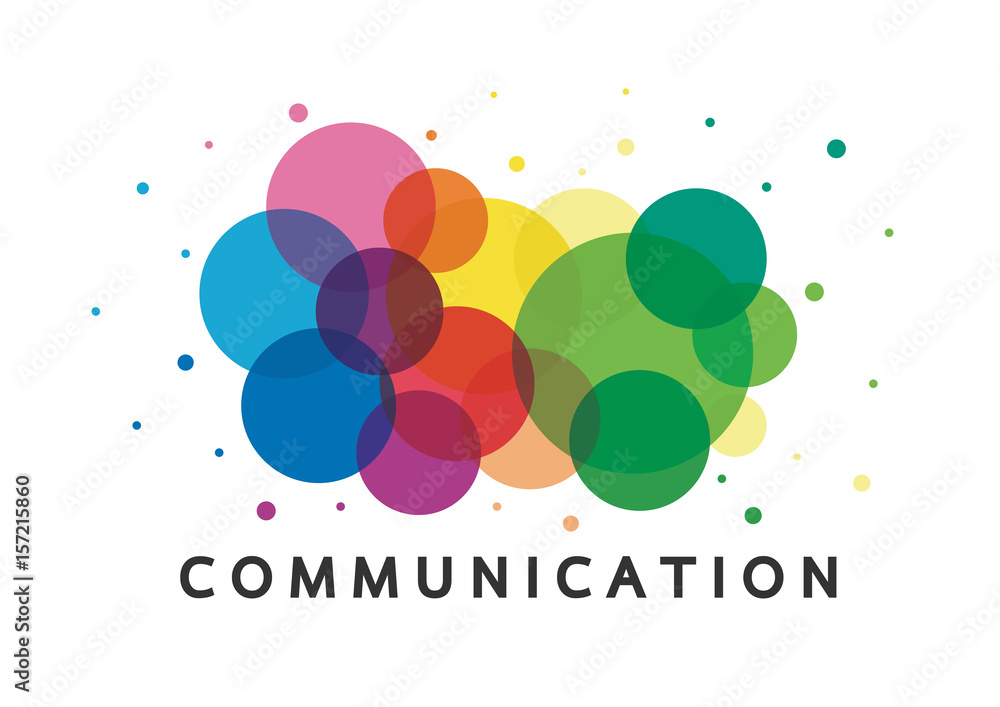 Poster vector illustration of a communication concept. the word communication with colorful dialog speech b