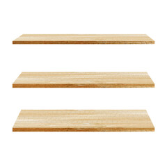 3 Wood Shelves Table isolated on white background, template display