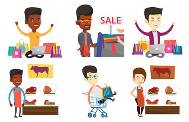 Vector set of shopping people characters.