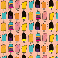 Ice Cream Pattern With Pink Background.