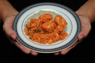Sticky rice with stir-fried grated coconut,shrimp