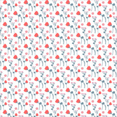 Vector floral pattern in doodle style with flowers and leaves. Gentle, spring floral background.