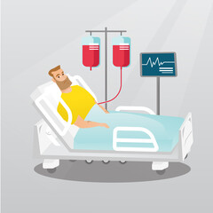 Man lying in hospital bed vector illustration.