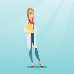 Friendly doctor with a stethoscope and a file.