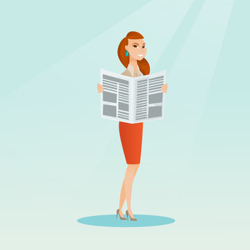 Woman reading a newspaper vector illustration.