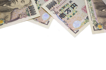 Obraz na płótnie Canvas money yen banknote on white background, business and finance concepts.