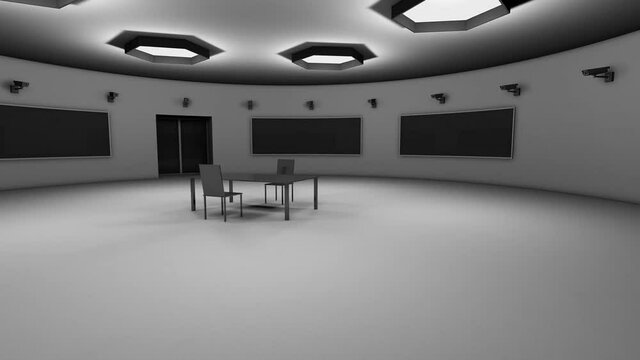 Modern High Security Interrogation Room with Many CCTV Cameras