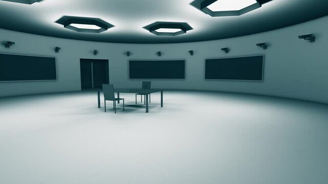 Modern High Security Interrogation Room with Many CCTV Cameras